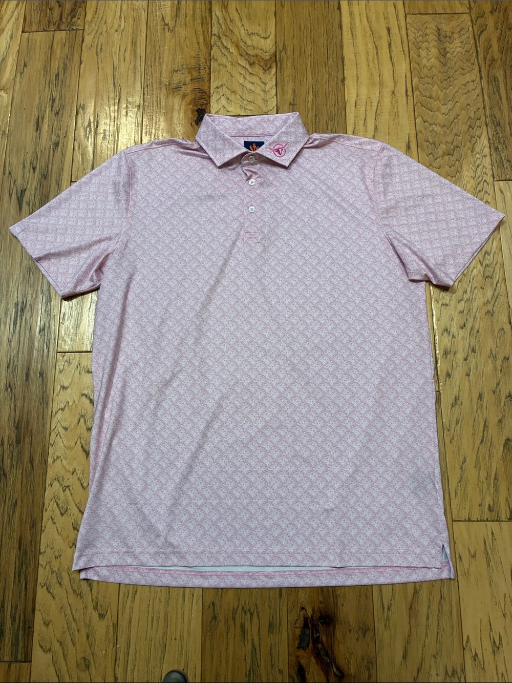 Men's Light Pink Patterned Short-Sleeve Polo - large